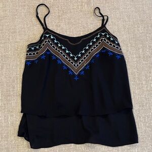 Apt. 9 Black Camisole with Blue and Tan Embroidery
